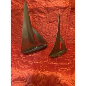 MCM Vintage Brass Sailboat Set‎ 6" & 7.75" Tall Mid Century Modern Solid Taiwan